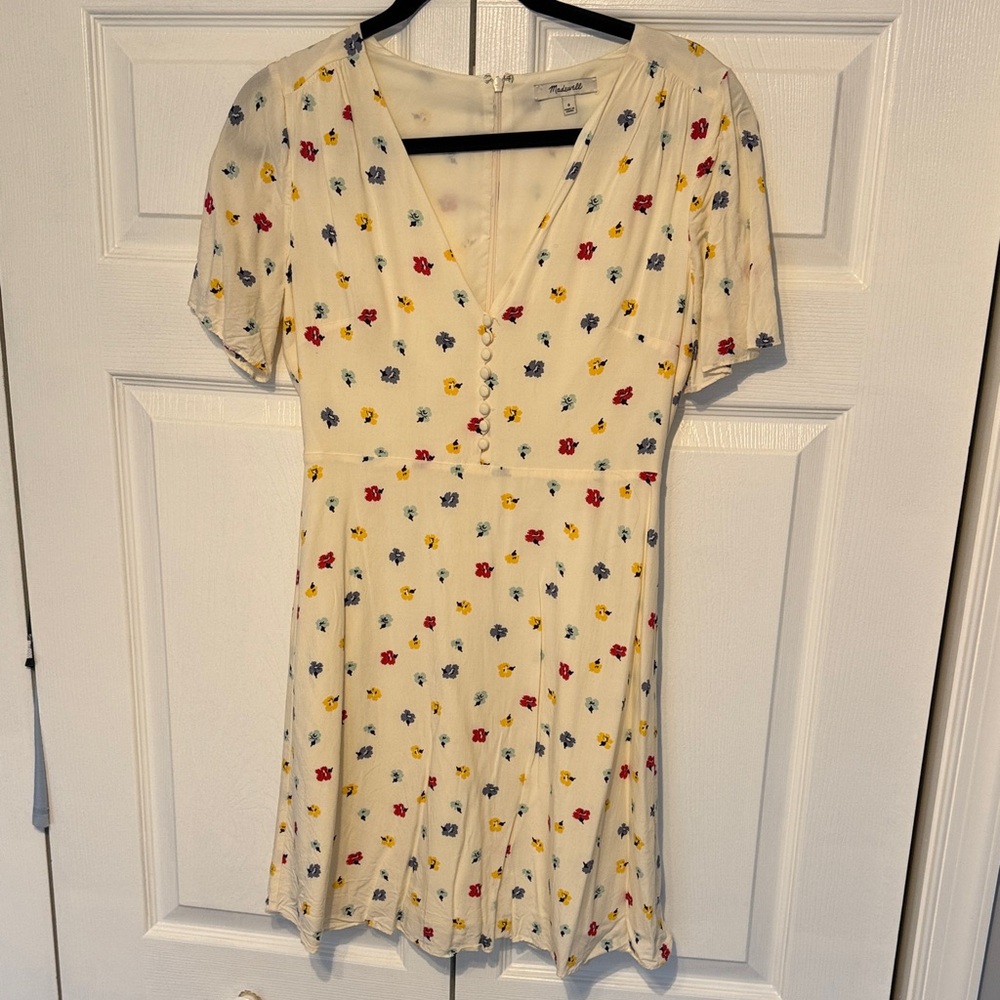Madewell Cream Mini Dress with Red, Yellow & Blue Floral Print